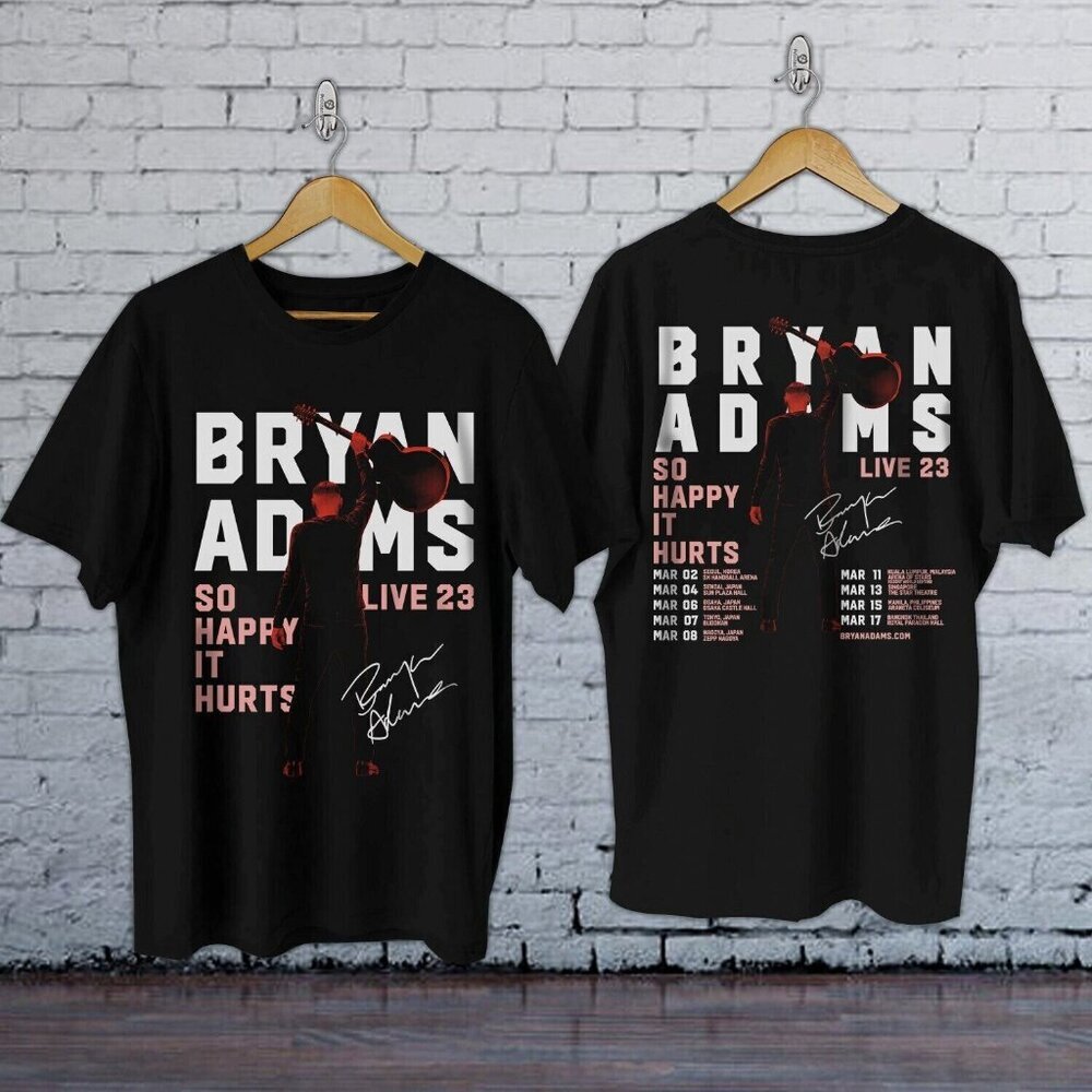 Bryan Adams So Happy It Hurts 2023 Tour T-Shirt 2 Sided Concert Tee 05